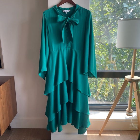 Formal cocktail dress. Osman Yousefzada for Rent the Runway Green Ruffle Bow Tie - Picture 6 of 12
